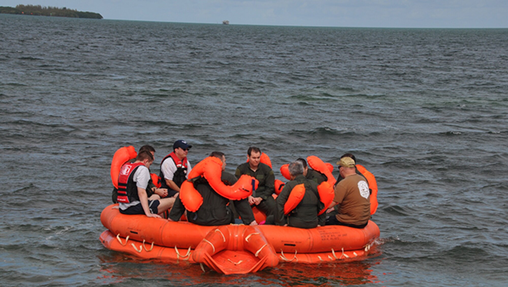 Members of the 94th Operations Group participate in Water Survival Training at Naval Air Station Key West, Florida February 23, 2017. During the two-day Survival, Evasion, Resistance and Escape course, members also completed Self Aid Buddy Care and combat survival. According to Col. Patrick Campbell, 94th Operations Group commander, this marks the first time this training has completed by aircrew, aeromedical and aircrew flight equipment personnel at the same time. (U.S. Air Force photo/Master Sgt. James Branch)