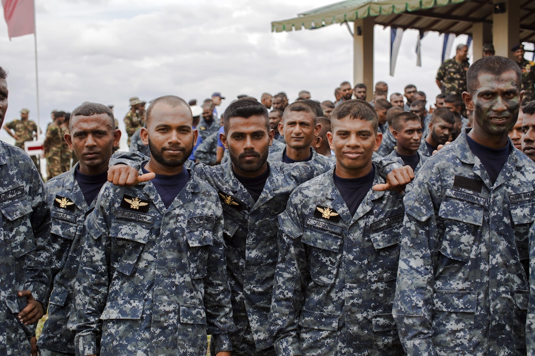 Sri Lankan Marines gather after their amphibious capabilities demonstration during the Sri Lankan Marine Corps Boot Camp graduation at Sri Lankan Naval Station Barana in Mullikulum, Sri Lanka, Feb. 27, 2017. The ceremony marked the creation of the first Sri Lankan Marines; the SLMC will be an expeditionary force with specific missions of humanitarian assistance, disaster relief and peacekeeping support.