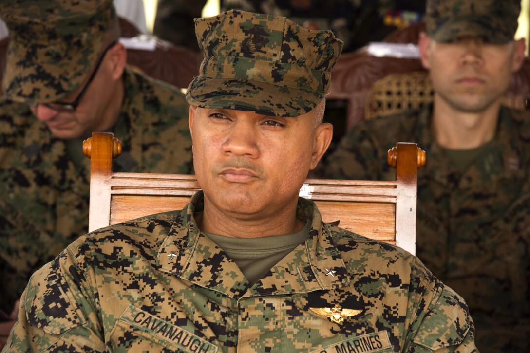 U.S. Marine Brig. Gen. Brian W. Cavanaugh observes the Sri Lankan Marine amphibious capabilities demonstration during the Sri Lankna Marine Corps Boot Camp graduation at Sri Lankan Naval Station Barana in Mullikulum, Sri Lanka, Feb. 27, 2017. Cavanaugh is the U.S. Marine Corps Forces, Pacific deputy commander. The ceremony marked the creation of the first Sri Lankan Marines; the SLMC will be an expeditionary force with specific missions of humanitarian assistance, disaster relief and peacekeeping support.