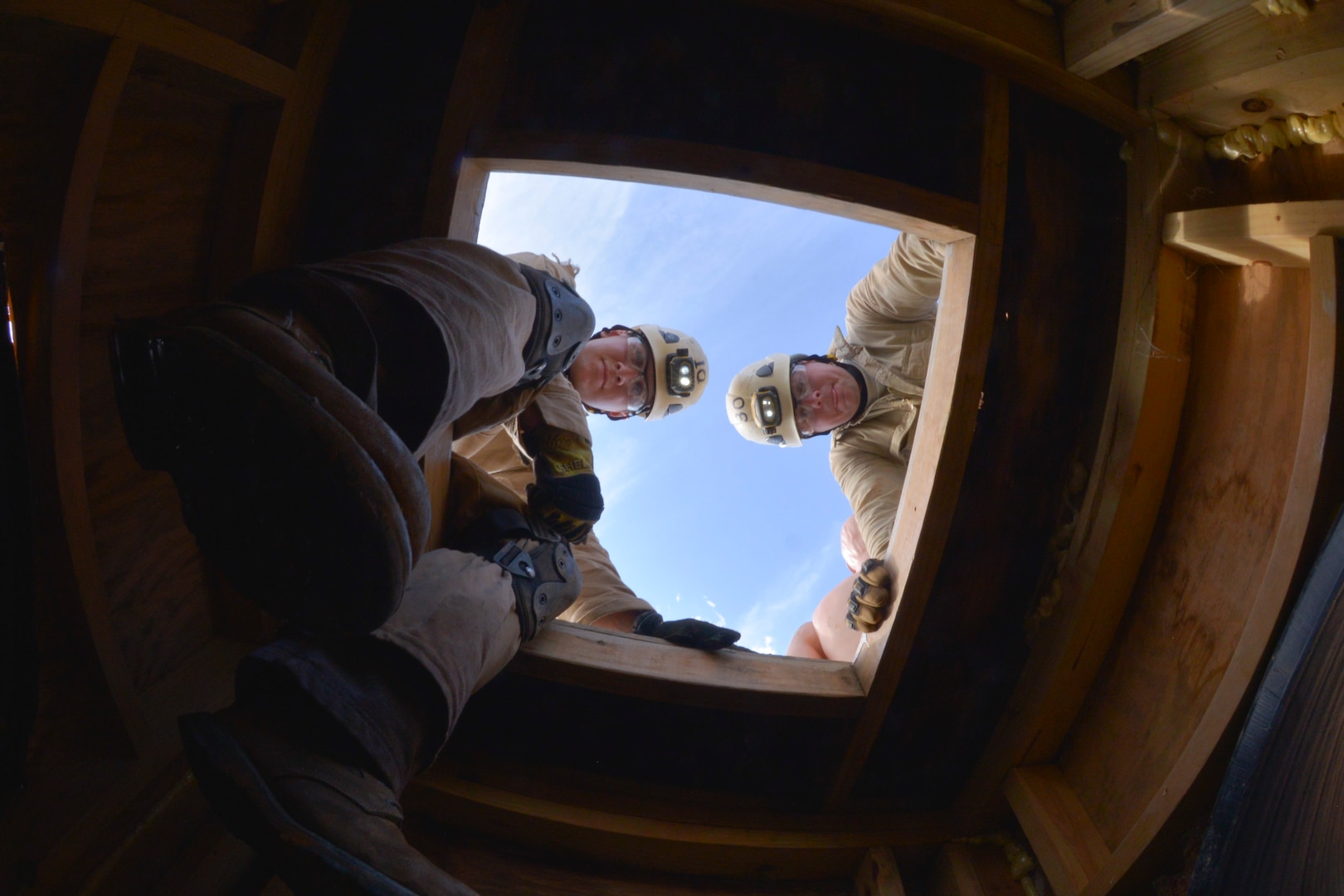 Airmen from across the county navigate the confined space rescue course at the 145th Regional Training Site in Stanly County, Feb. 13, 2017.