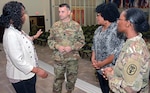 (From left) Brenda Clark, U.S. Army Medical Department Center and School sexual assault response coordinator, or SARC, discusses the Army Sexual Harassment/Assault Response and Prevention, or SHARP, program with Command Sgt. Maj. Aaron Stone, 187th Medical Battalion; Nykita Riley, SARC, 32nd Medical Brigade; and Maj. Felicia Williams, AMEDDC&S victim advocate.