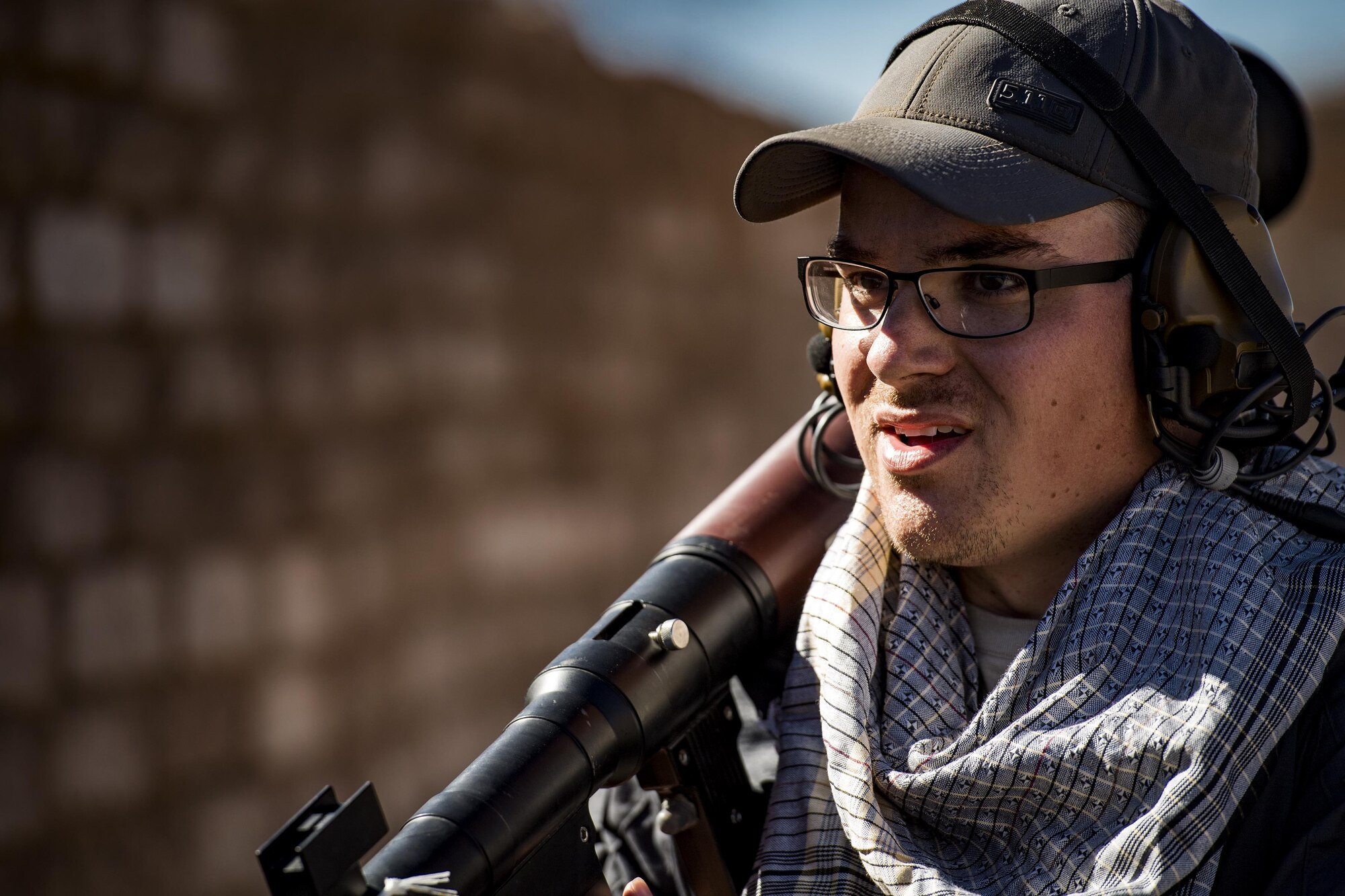 Staff Sgt. Nathan Franey, 563d Operations Support Squadron, acts as an oppositional force member, Feb. 22, 2017, at the Playas Training and Research Center, N.M. OPFOR is a role designed to simulate downrange threats and complicate training objectives with the ultimate goal of creating a realistic training environment for units preparing to deploy. Airmen from the 563d OSS fill this role in support of numerous joint exercises each year utilizing aircraft-threat emittors, vehicle-mounted simulation weapons and waves of ground troops. (U.S. Air Force photo by Staff Sgt. Ryan Callaghan)