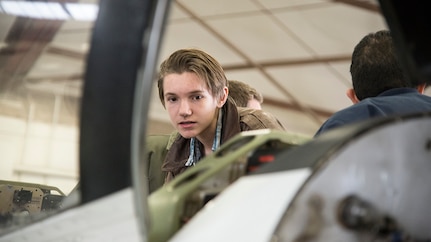 Nolan Sorrell, Judson High School Science, Technology, Engineering and Mathematics Academy student, gets an in-depth look into a T-6 Texan II cockpit Feb. 2, 2017 at Joint Base San Antonio-Randolph. The students participated in the 2017 Job Shadow Day. 
