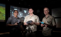 PEARL HARBOR-HICKAM (February 9, 2017) (left to right) John Paul McManus, Timothy Byers, and Christopher Bretz pose in the iLab at Naval Submarine Training Center Pacific Feb. 8, 2017.  The iLab is a initiative launched to spur the rapid development of ideas and concepts to actionable use in submarine warfare. (U.S. Navy photo by Mass Communication Specialist 1st Class Daniel Hinton)