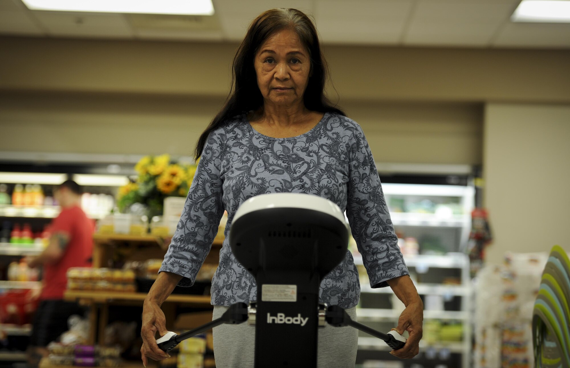 Daisy Michelson, spouse of a retired Air Commando, receives a body mass index screening at Hurlburt Field, Fla., Feb. 22, 2017. The Health and Wellness Center staff held an event at the commissary to teach the community habits for a heart-healthy life in recognition of National Heart Health Month. (U.S. Air Force photo by Airman 1st Class Dennis Spain)