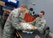 Staff Sgt. Jeremy Smith (left) and Airman 1st Class Nicholas Stuthard work on stacking a B-52 brake at a Hydraulics Centralized Repair Facility assigned to the 2nd Maintenance Squadron at Barksdale Air Force Base, La. Repair Network
Integration, a Headquarters Air Force Materiel Command-led program, has increased Air Force agility by establishing a networked support structure that provides organizations, like the bomber CRF pictured here, an Air Force-level view of available maintenance manning and equipment for select off aircraft repair activities. (U.S. Air Force photo/Tech. Sgt. Kristopher Smith)

