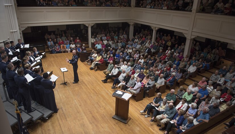 U.S. Air Force Band Singing Sergeants ensemble performs at Stetson University in Deland, Fla., Feb. 25, 2017. The Singing Sergeants toured central Florida on a week-long community outreach tour where audience members were treated to performances of classical choral literature and a variety of hits from the 1940s and '50s. (U.S. Air Force photo by Airman First Class Rustie Kramer)