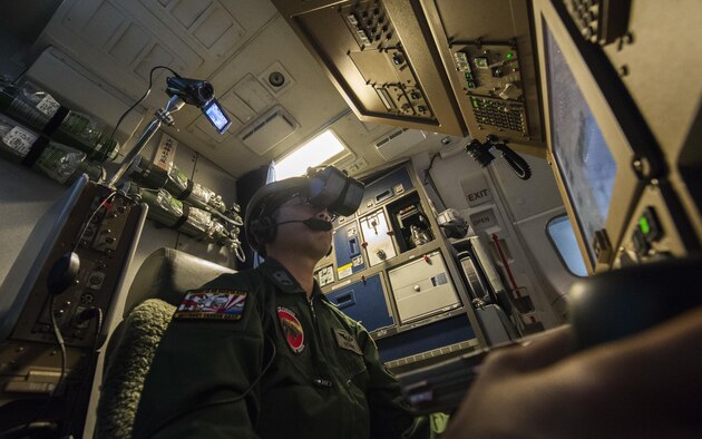 Japan Air Self-Defense Force Tech. Sgt. Yoshiaki Otabe, 404th Squadron boom operator, controls the boom while performing aerial refueling of an F-15 Eagle during Cope North 17, Feb. 28, 2017. The exercise includes 22 total flying units and more than 2,700 personnel from three countries and continues the growth of strong, interoperable relationships within the Indo-Asia-Pacific region through integration of airborne and land-based command and control assets. (U.S. Air Force Photo by Senior Airman Keith James)