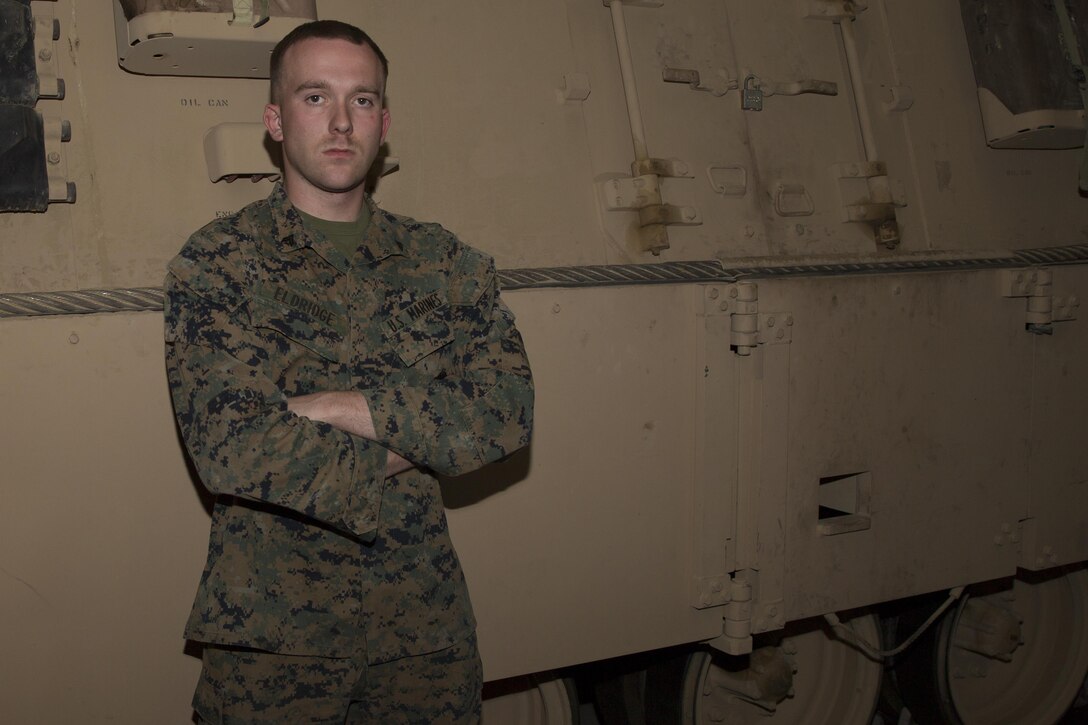 Cpl. Michael Eldridge, main battle tank repairer, Combat Logistics Company 13, has been training in Taekwondo for ten years and is a first degree black belt. He hopes to become an explosive ordnance disposal technician. (U.S. Marine Corps photo by Cpl. Connor Hancock)