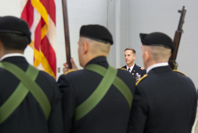 LANCASTER, Pa. – The Commander of the 800th Logistics Support Brigade, Col. Bradly Boganowski, encourages the Soldiers of the 3rd Battalion 319th Regiment to use this as an opportunity to share their skills across the Army during the unit’s deactivation ceremony held here on Dec. 17, 2016. The ceremony marks the closing of the unit as part of a larger restructuring of the 800th Logistics Support Brigade, headquartered in Mustang, Oklahoma.