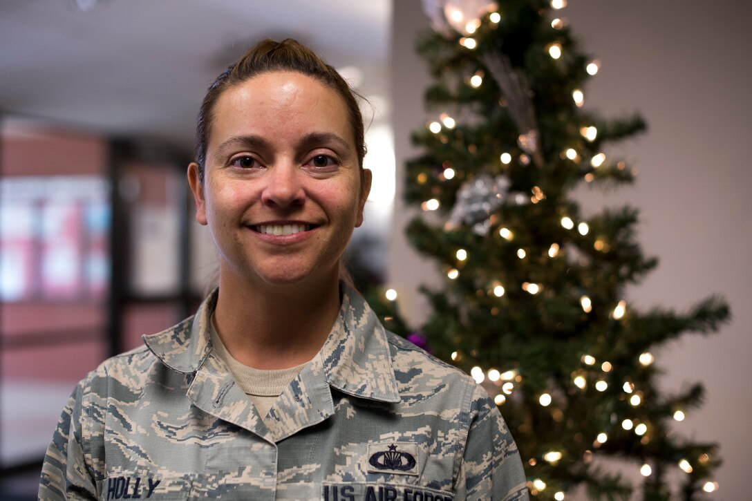 U.S. Air Force Tech. Sgt. Carrie Holly, 17th Training Wing Student Ministry Center NCO in charge, says her New Year’s resolution is to start working towards her education. (U.S. Air Force photo by Senior Airman Devin Boyer/Released)