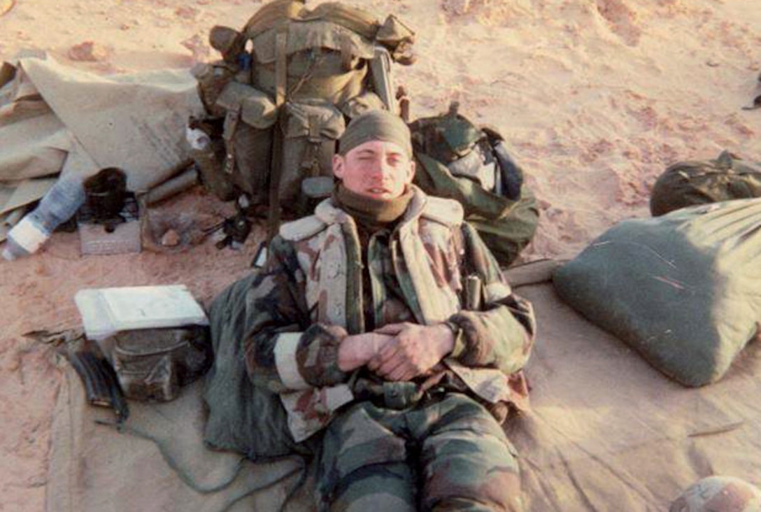 Todd Lutz is shown here in Saudi Arabia as an Army specialist in 1990 with the 2nd Squadron, 4th Cavalry Regiment, 24th Infantry Division.
