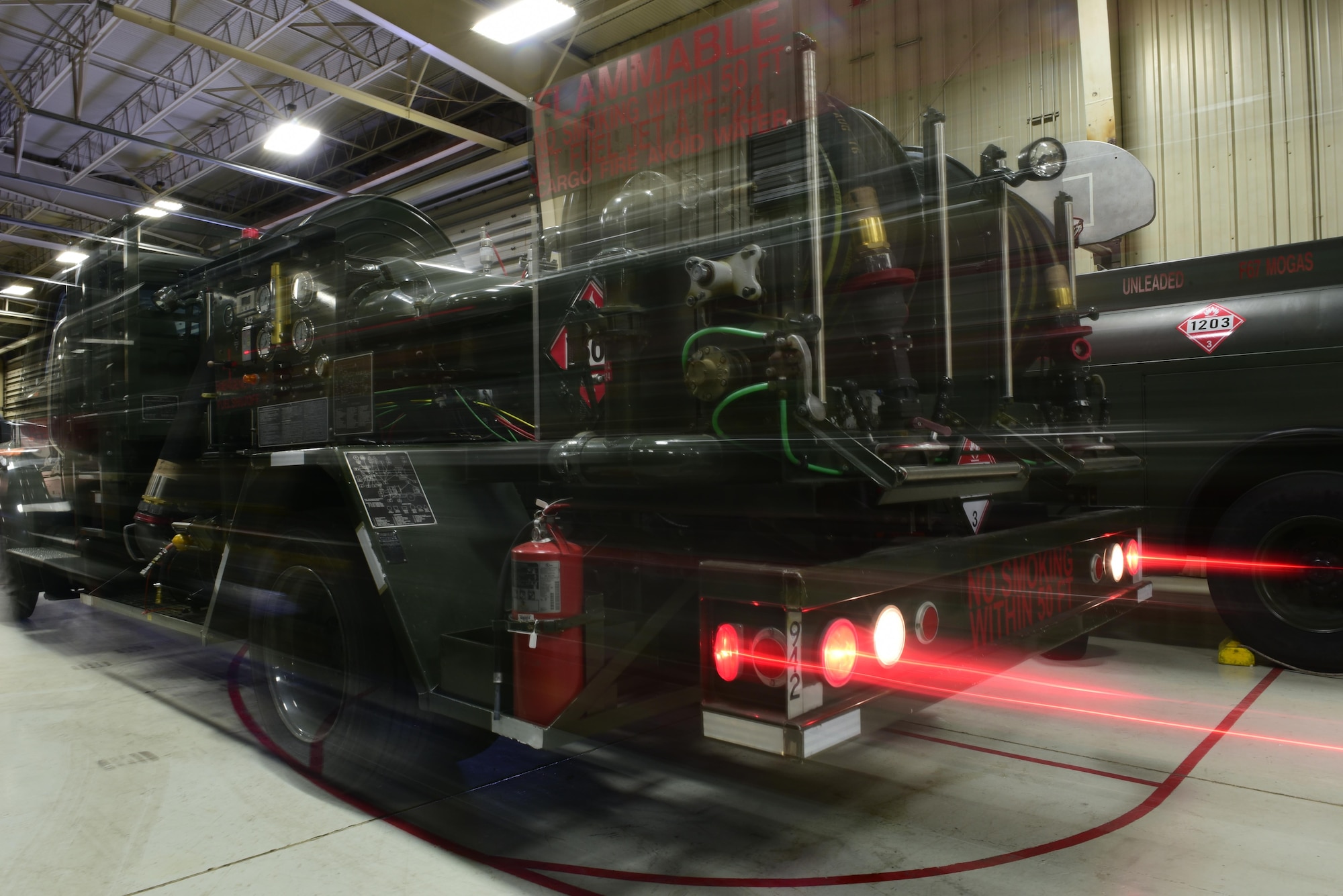 A 28th Logistics Readiness Squadron fuels vehicle is tested by a preventative maintenance team before it goes out for the day at Ellsworth Air Force Base, S.D., Dec. 14, 2016. Each vehicle goes through an inspection to ensure all the functions work properly to prevent any hindrance to operation tempo. (U.S. Air Force photo by Airman 1st Class James L. Miller)