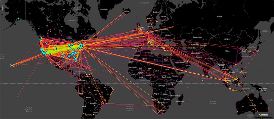 This heat map of human trafficking activity across the world is one of the tools that is part of DARPA's Memex program, designed to help law enforcement officers and others do investigations online and hunt down human traffickers. DARPA graphic