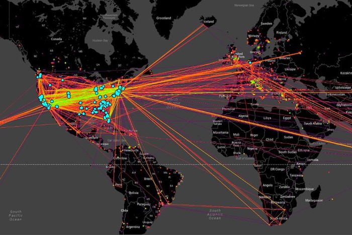 This heat map of human trafficking activity across the world is one of the tools that is part of DARPA's Memex program, designed to help law enforcement officers and others do investigations online and hunt down human traffickers. DARPA graphic