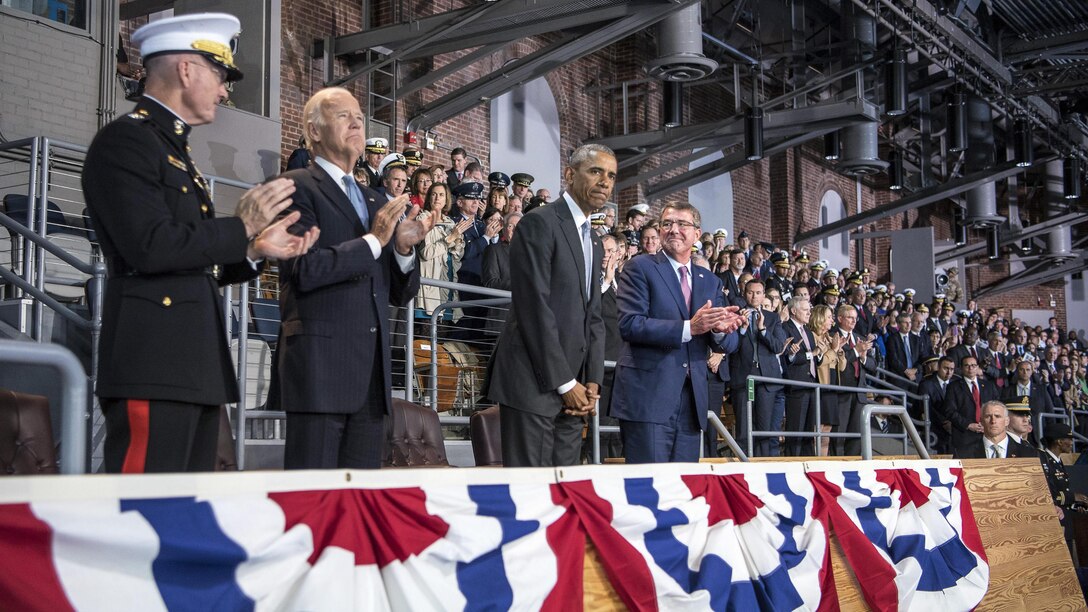 Defense Secretary Ash Carter and Marine Corps Gen. Joe Dunford hosted an armed forces full-honor review farewell ceremony for President Barack Obama at Joint Base Myer-Henderson Hall, Va.