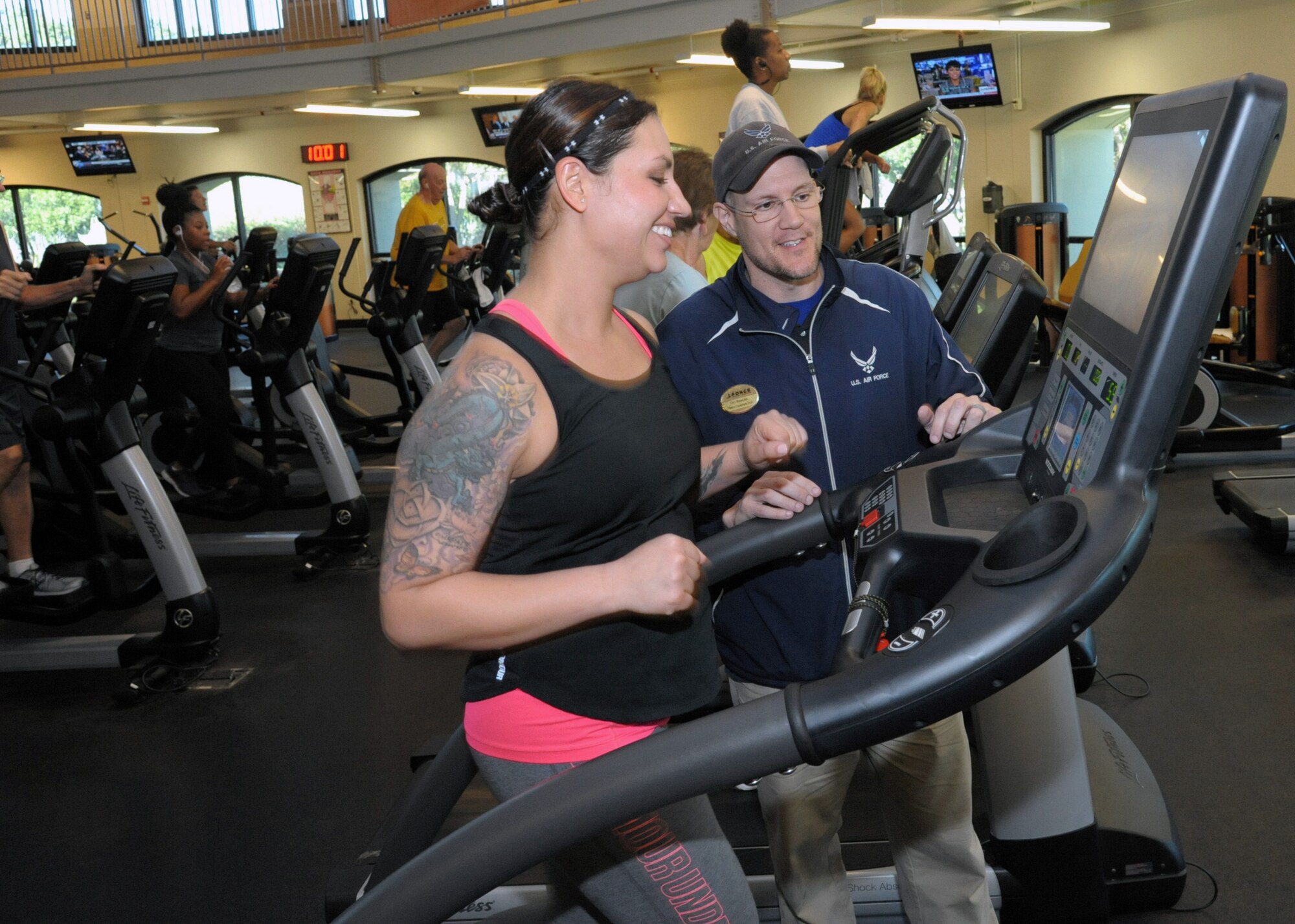 Christian Wasylchak, fitness program manager, assists 2nd Lt. Amanda, 558 Flying Training Squadron remote pilot aircraft student on the treadmill at the Rambler Fitness Center at Joint Base San Antonio-Randolph, Dec. 6, 2016.  Regular exercise or physical activity helps many of the body's systems function better, keeps heart disease, diabetes, and a host of other diseases at bay, and is a key ingredient for losing weight. Exercising will not only increase your strength and tone, but will also increase your metabolism.  