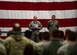 Col. Gentry Boswell, commander of the 28th Bomb Wing, addresses the wing during a Commander’s call in the Pride Hangar at Ellsworth Air Force Base, S.D., Jan. 3, 2017. Boswell highlighted the wing’s achievements over the past year and challenged the Airmen to continue to strive for excellence in the New Year. (U.S. Air Force photo by Airman 1st Class James L. Miller)