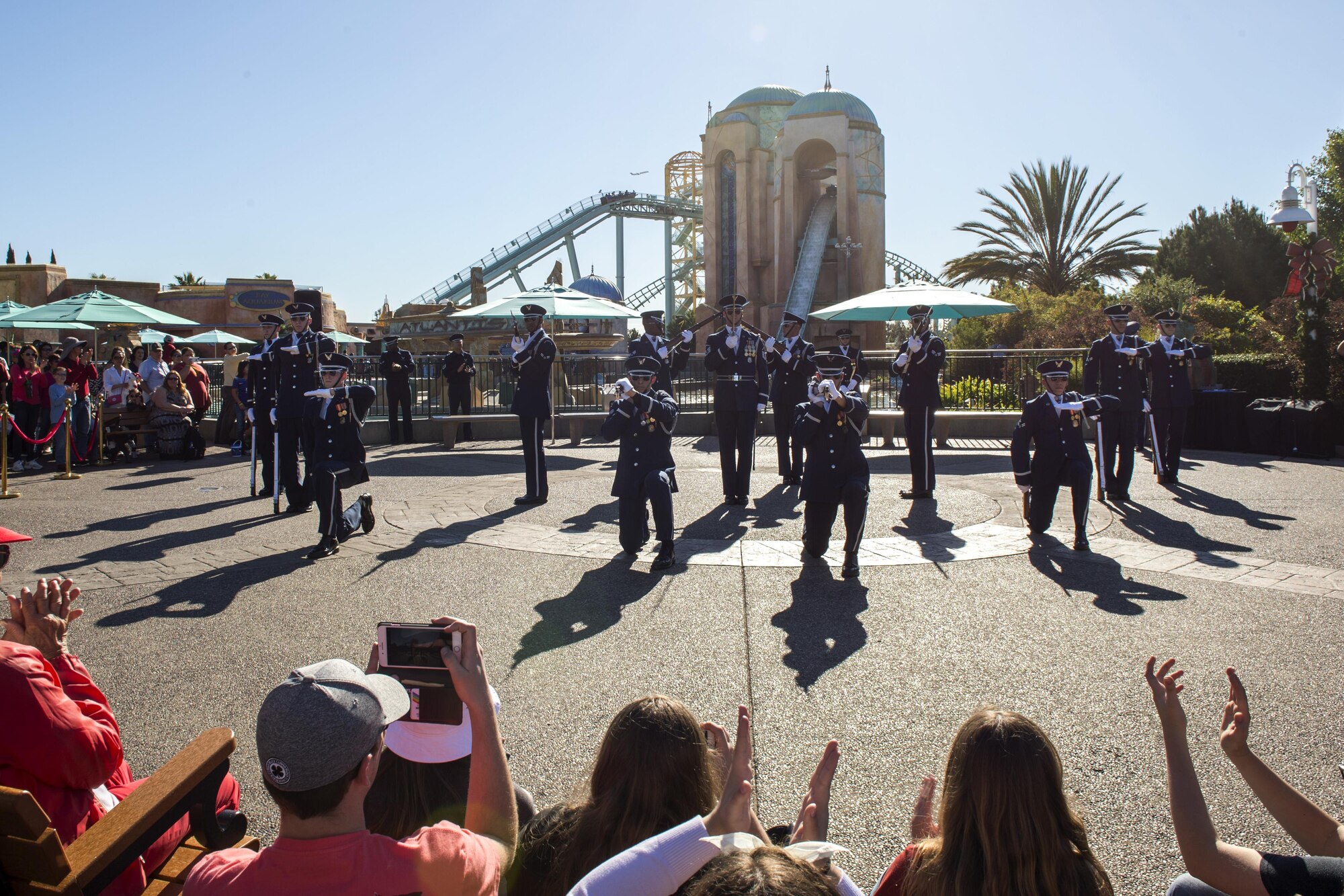 The U.S. Air Force Honor Guard Drill Team performs for Sea World guests in San Diego, Calif., Dec. 29, 2016. The drill team spent five days in southern California to help kick off the year-long celebration of the Air Force’s 70th Birthday. (U.S. Air Force photo by Senior Airman Philip Bryant)