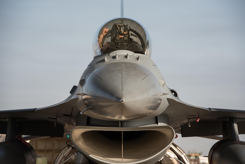 An F-16 Fighting Falcon pilot assigned to the 134th Expeditionary Fighter Squadron performs preflight checks at the 407th Air Expeditionary Group, Dec. 29, 2016. The 134th EFS is flying combat missions for Operation Inherent Resolve to support and enable Iraqi Security Forces’ efforts with the unique capabilities provided by the fighter squadron. (U.S. Air Force photo/Master Sgt. Benjamin Wilson)(Released)