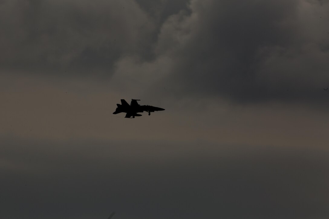 An F/A-18D Hornet with Marine All-Weather Fighter Attack Squadron 225 prepares to land at Marine Corps Air Station Iwakuni, Japan, Jan. 5, 2017. VMFA(AW) 225 is forward deployed to MCAS Iwakuni on a six month rotation with the Unit Deployment Program to improve operational capabilities through training in the Pacific region. 