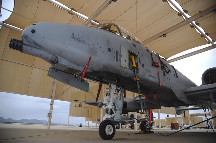 An A-10C Thunderbolt II upgraded with a new lightweight airborne recovery system V-12 rests on the flight line at Davis-Monthan Air Force Base, Ariz., Dec. 21, 2016. The LARS V-12 is designed to allow A-10 pilots a more effective means of communication with individuals on the ground such as downed pilots, pararescuemen and joint terminal attack controllers. (U.S. Air Force photo by Airman 1st Class Mya M. Crosby)