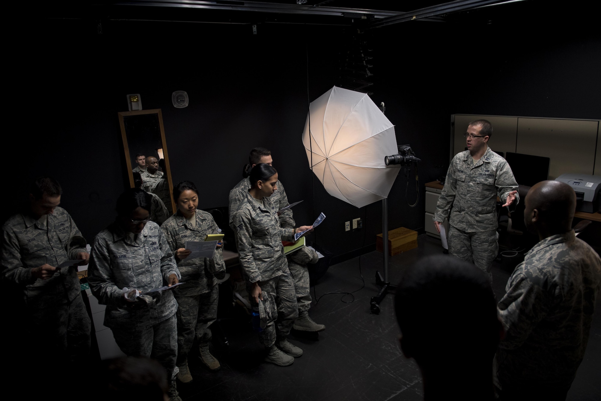 Capt. Korey Fratini, 23d Wing public affairs officer, briefs Airmen about the responsibilities of PA during an Emerge Moody course, Jan. 5, 2017, at Moody Air Force Base, Ga. Emerge Moody is a program designed to expand Airmen’s knowledge of Moody’s overall mission and the careers that contribute to it. (U.S. Air Force photo by Airman 1st Class Daniel Snider)
