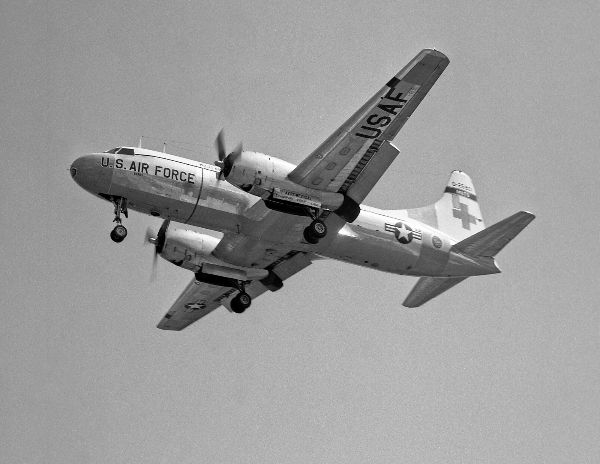 C-131 Samaritan, 1966-69: Gaining all the resources and manpower from the 1405th, the 375th was able to seamlessly take over the 1405 ATW‘s missions. The 375th performed, managed and trained others for aeromedical airlift, an airlift mission flown primarily with C-131A Samaritans, supported by C-118 Liftmasters. The wing maintained and scheduled air shuttle and courier services to the east and west coasts.