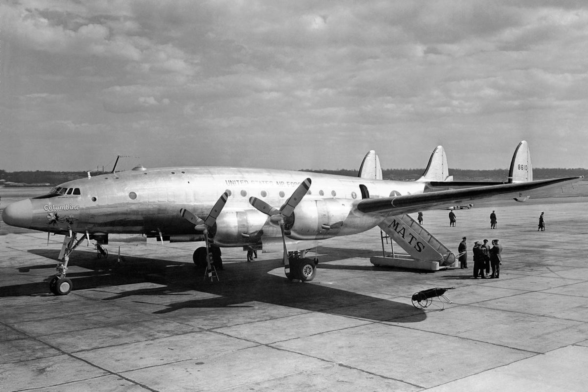 C-121 Constellation, 1968: The C-121A was the military variant of the commercial Model 749 Constellation. Between 1948 and 1955 the USAF ordered 150 C-121As for use as cargo/passenger carriers, executive transports, and airborne early warning aircraft. As a troop carrier, they could carry a maximum of 44 passengers. Military use of the “Connie” spanned three wars: World War II, Korea and Vietnam and they were used extensively by both military and civilian airlines until the early 1960s. In addition, in 1967, an RC-121 was the first aircraft to provide Airborne Warning and Control intercept information to an Air Force fighter intercepting and shooting down a MiG over Vietnam.