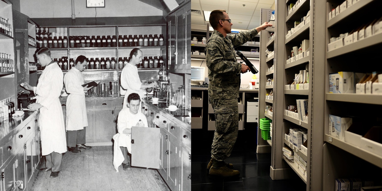 In 1943, the Scott Field hospital pharmacy supported the base’s population of 20,000. The 375th Medical Group’s pharmacy priority is its patrons and finding better ways to serve them in their time of need.