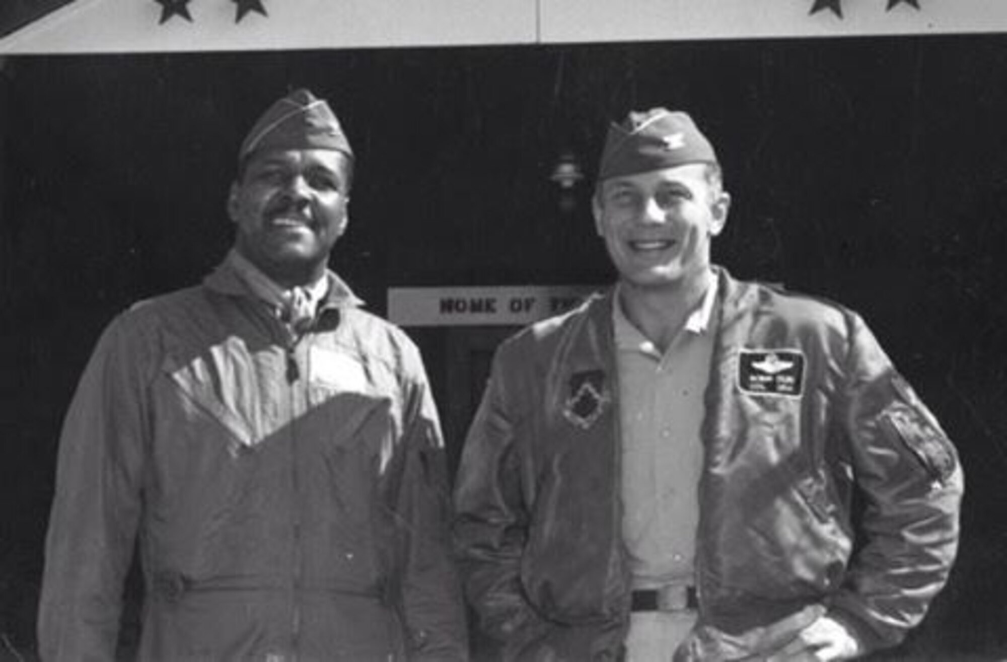 Col. Daniel “Chappie” James, left, and Col. Robin Olds, commander of the 8th Tactical Fighter Wing, stand together for a photo. Colonel James was Colonel Olds’ vice commander on deployment in South Vietnam in the late 1960s. (Courtesy photo)