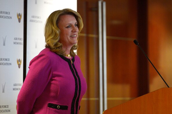 Air Force Secretary Deborah Lee James speaks to attendees at the Air Force Association's Breakfast Series in Arlington, Va., Jan. 6, 2017. The Air Force Association's Breakfast Series brings together industry partners, the international attaché corps, and both military and civilian leadership for informative briefings on a monthly basis for updates on relevant current initiatives. (U.S. Air Force photo/Tech. Sgt. Joshua L. DeMotts)