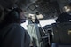 Emily Willhide, Team Shaw spouse, takes in the view from the cockpit of a KC-135 Stratotanker during a collaborative refueling training and spouse flight event at Shaw Air Force Base, S.C., Dec. 21, 2016. Airmen from the 93rd Air Refueling Squadron at Fairchild Air Force Base, Wash., brought the KC-135 to Shaw specifically for this training and utilized the ample space in both the cockpit and main cabin to take multiple Team Shaw spouses on a single spouse flight. (U.S. Air Force photo by Senior Airman Zade Vadnais)