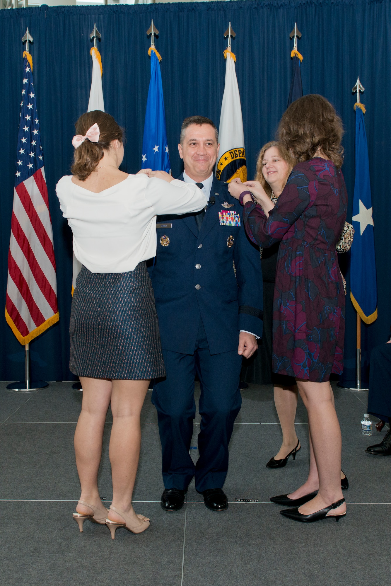 Air National Guard Readiness Center Commander Maj. Gen. Michael R. Taheri, is pinned with his second star during a promotion ceremony January 2, 2017, at Joint Base Andrews, Maryland. Taheri, who has commanded the Readiness Center for the past 18 months, was promoted to the rank of major general. (U.S. Air National Guard photo by Staff Sgt. John E. Hillier)