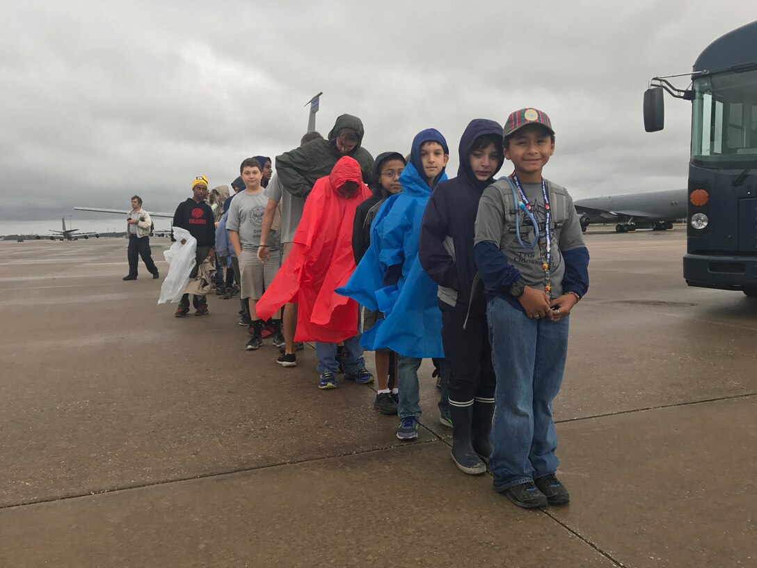 Boy Scout Troops from the local Tampa Bay area line up before touring the KC-135 Stratotanker aircraft at MacDill Air Force Base, FL Jan. 7, 2017. The Boy Scouts of America is one of the nation's largest and most prominent values-based youth development organizations. (U.S. Air Force photo by Staff Sgt. Xavier Lockley)