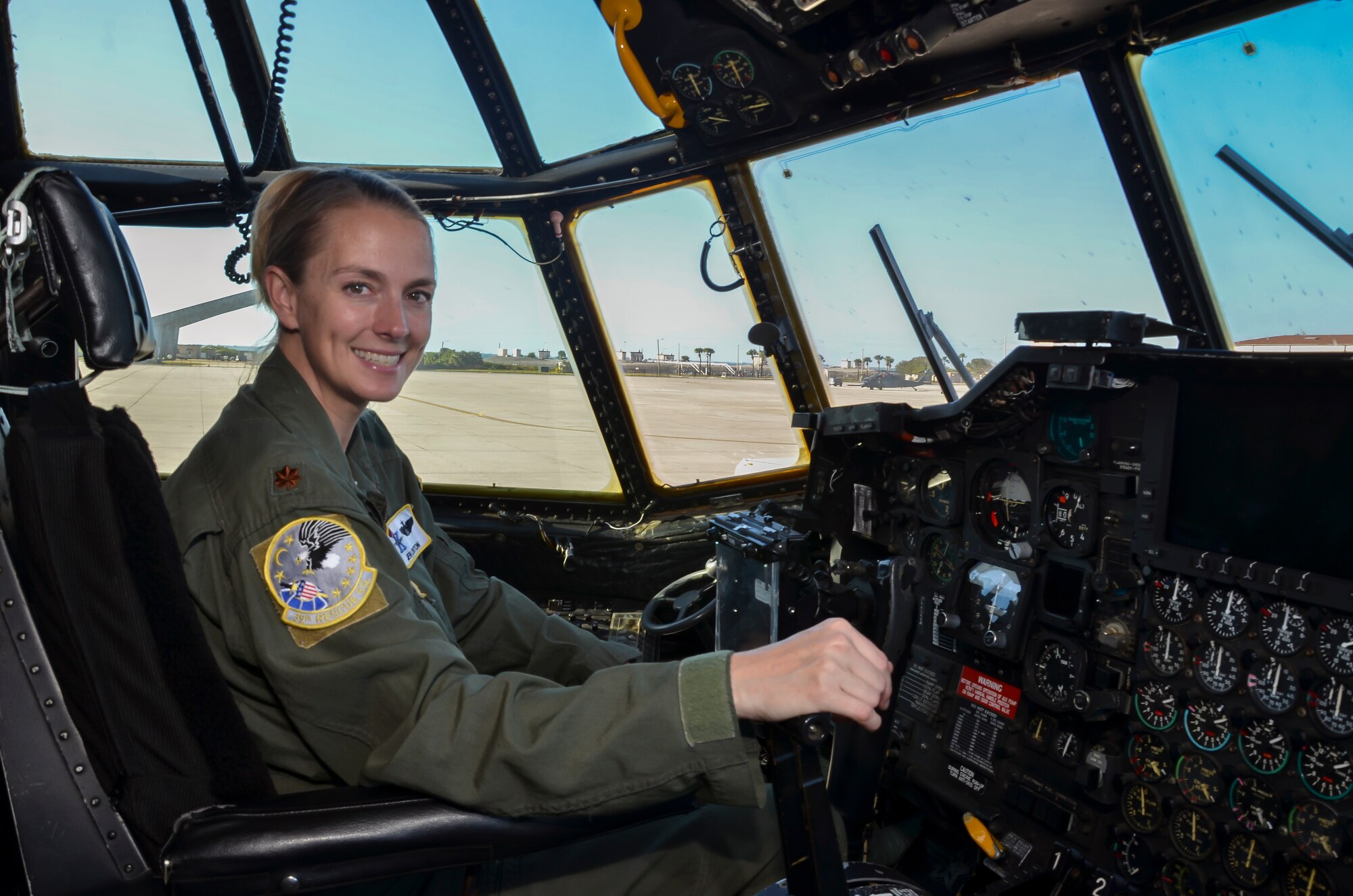 Maj. Jennifer Orton, a combat search and rescue (CSAR) pilot with the 39th Rescue Squadron here, flies the HC-130P/N King fixed-wing aerial refueling aircraft on missions for the 920th Rescue Wing. Orton recently discovered that according to the 39th RSQ she holds the title of being their first female Air Force Reserve fixed-wing CSAR pilot. (U.S. Photo by Senior Airman Brandon Kalloo Sanes) 