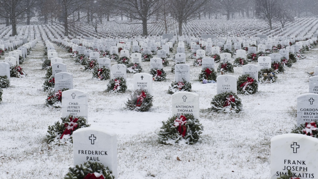 <strong>Photo of the Day: Jan. 9, 2017</strong><br/><br />The first significant snowfall of the season blankets headstones and wreaths in Section 60 of Arlington National Cemetery, Va., Jan. 7, 2017. Army photo by Rachel Larue <br/><br /><a href="http://www.defense.gov/Media/Photo-Gallery?igcategory=Photo%20of%20the%20Day"> Click here to see more Photos of the Day. </a> 