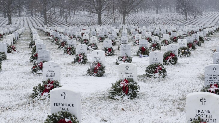 Photo of the Day: Jan. 9, 2017.The first significant snowfall of the season blankets headstones and wreaths in Section 60 of Arlington National Cemetery, Va., Jan. 7, 2017. Army photo by Rachel Larue  Click here to see more Photos of the Day.  