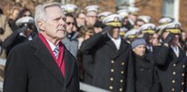 The Honorable Raymond E. Mabus, secretary of the Navy, stands during his farewell parade at Marine Barracks Washington, Washington, D.C., Jan. 6, 2017. Mabus was the longest serving Secretary of the Navy since World War I. 