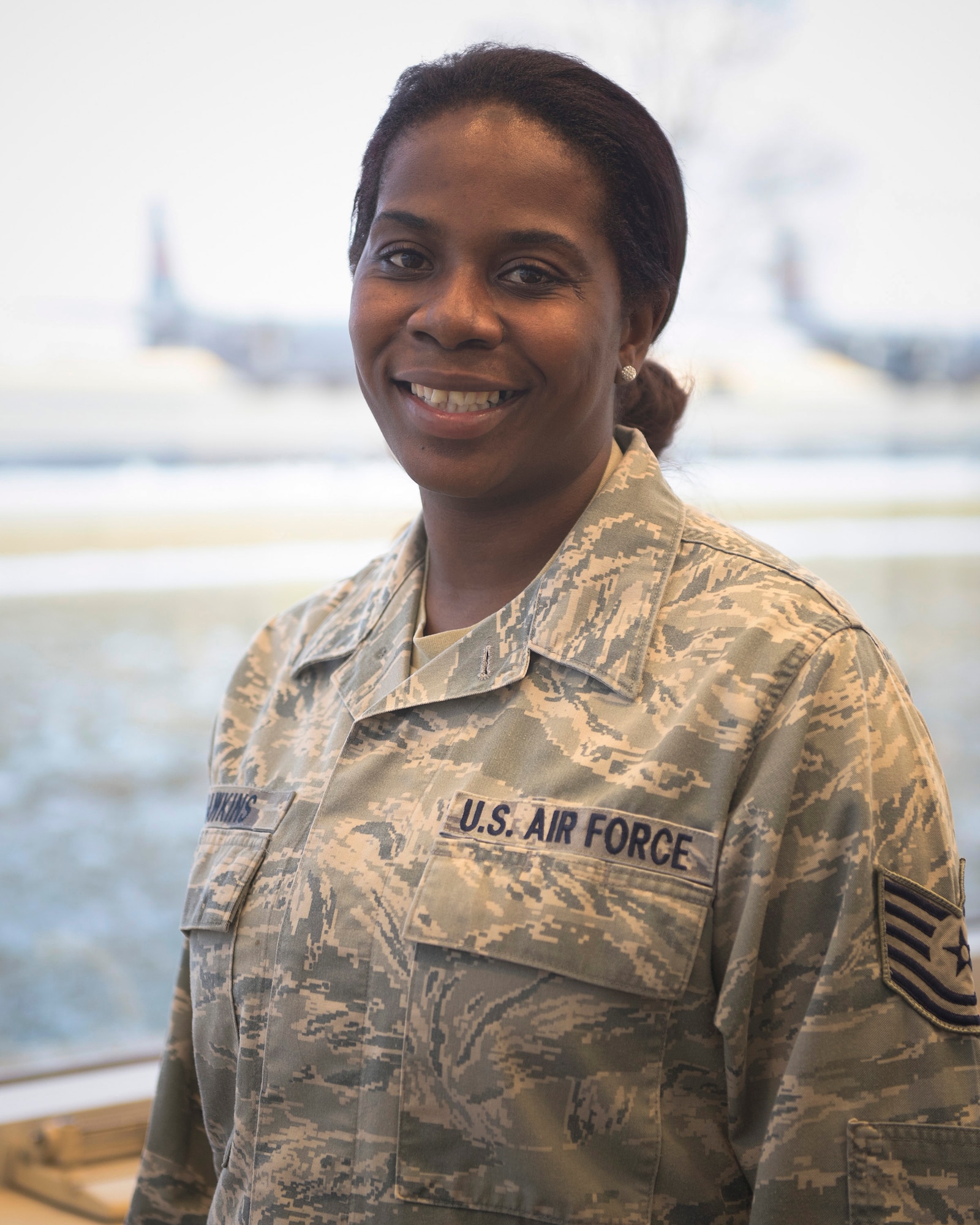 U.S. Air Force Tech. Sgt. Cindy Hawkins, a safety specialist with the 182nd Airlift Wing, Illinois Air National Guard, gives an interview about winter weather safety in Peoria, Ill., Jan. 7, 2017. She recommends keeping a blanket, flashlight, cellphone charger and snacks in vehicles in case of becoming stranded. (U.S. Air National Guard photo by Tech. Sgt. Lealan Buehrer)