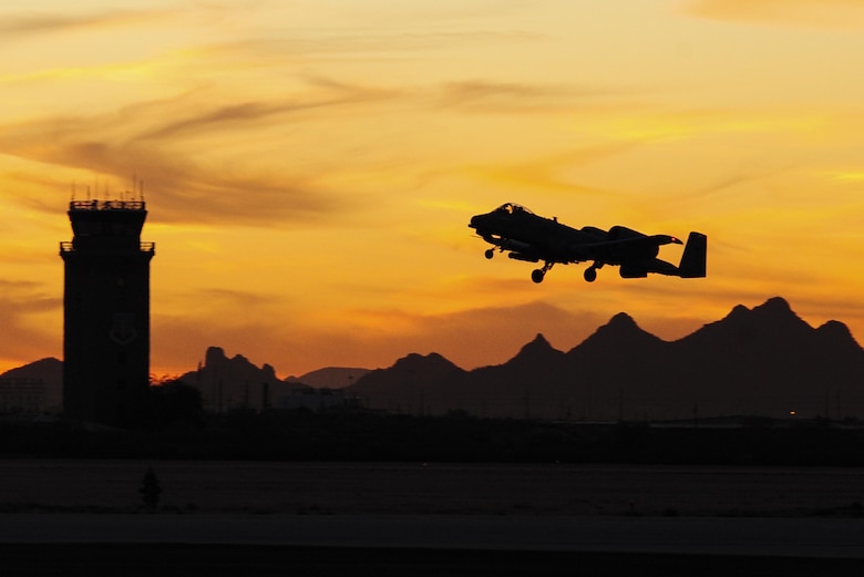 An A-10 Thunderbolt II takes off from Davis-Monthan Air Force Base, Ariz., Jan. 28, 2016. The A-10 has maneuverability at low air speeds and altitude, and is a highly accurate and survivable weapons delivery platform. (U.S. Air Force photo/Senior Airman Chris Drzazgowski)
