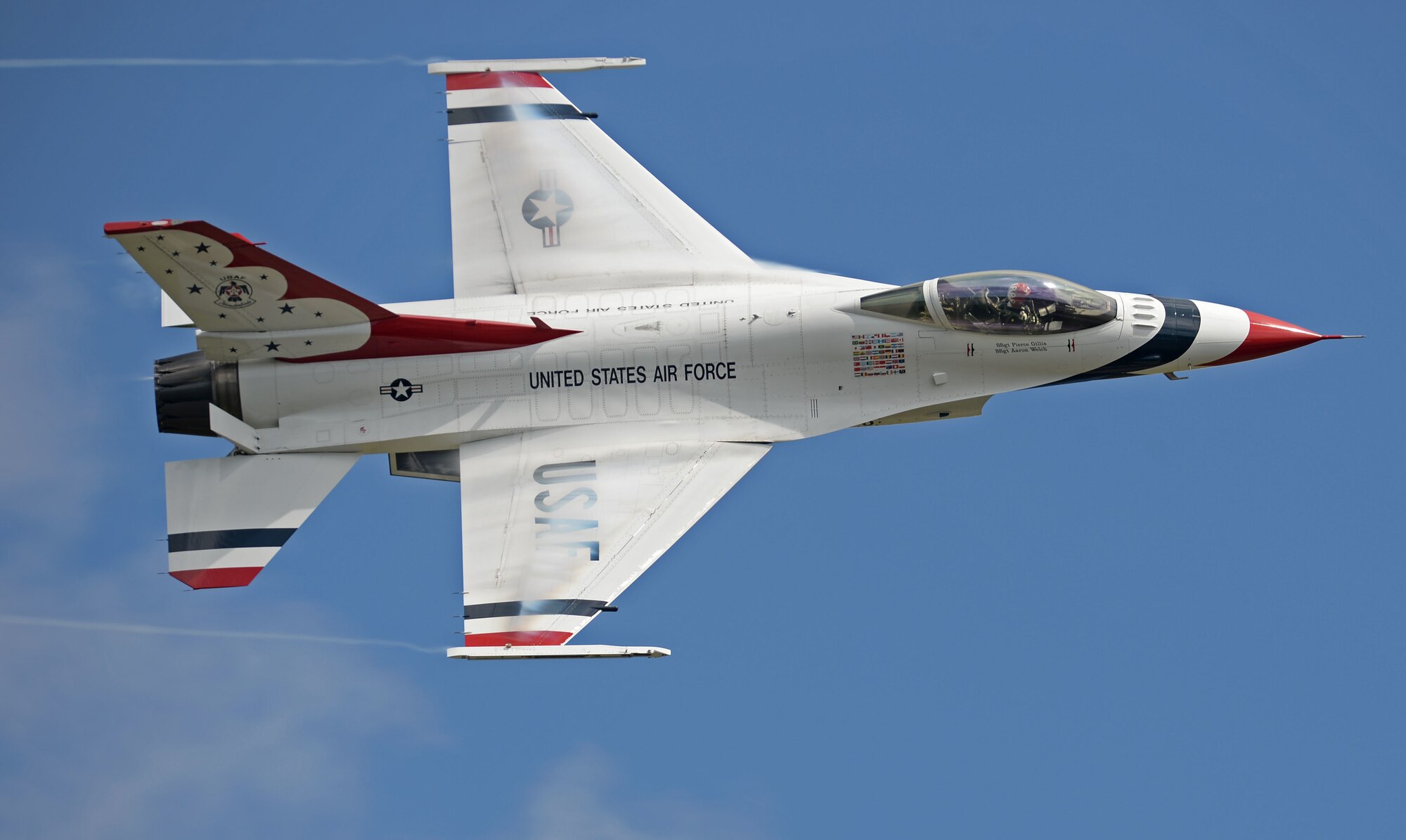 A member of the U.S. Air Force Demonstration Team "Thunderbirds" performs an aerial demonstration at the Shaw Air Expo and open house, "Thunder over the Midlands," at Shaw Air Force Base, S.C., May 21, 2016.