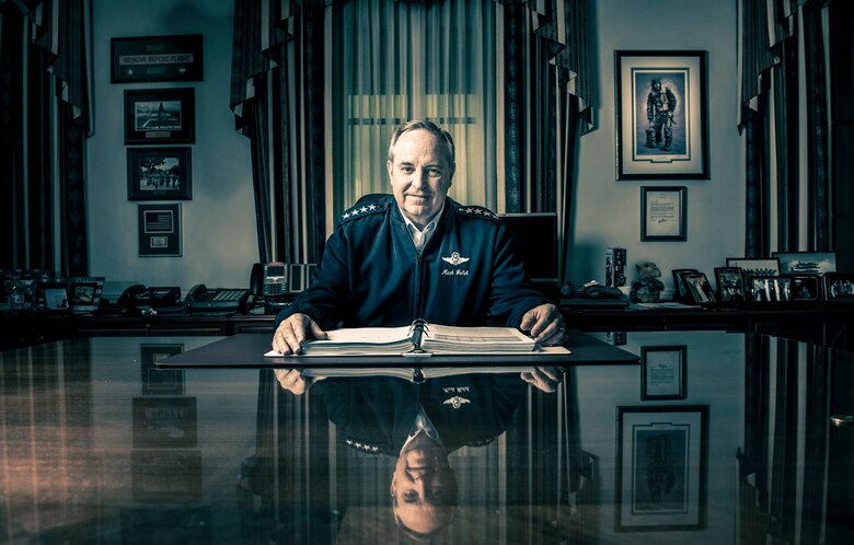 Air Force Chief of Staff Gen. Mark A. Welsh III poses for a portrait, June 24, 2016, in his office in Washington, D.C. As the CSAF, he serves as the senior uniformed Air Force officer responsible for the organization, training and equipping of 660,000 active-duty, Guard, Reserve and civilian forces, both in the U.S. and overseas. As a member of the Joint Chiefs of Staff, the general and other service chiefs function as military advisers to the secretary of defense, National Security Council and the president. (U.S. Air Force photo/Staff Sgt. Vernon Young Jr.)
