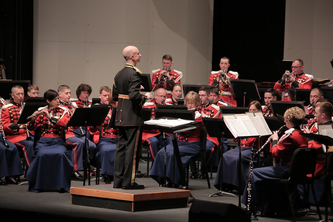 Musicologist Dr. Patrick Warfield joined the Marine Band in this unique program that began with a sampling of Sousa’s famed concerts at New York City’s famous Hippodrome Theatre and his first efforts as a “war composer.” The concert concluded with “The March King’s” shift from peacetime entertainer to wartime public figure. (U.S. Marine Corps photo by Master Sgt. Kristin duBois/released)
