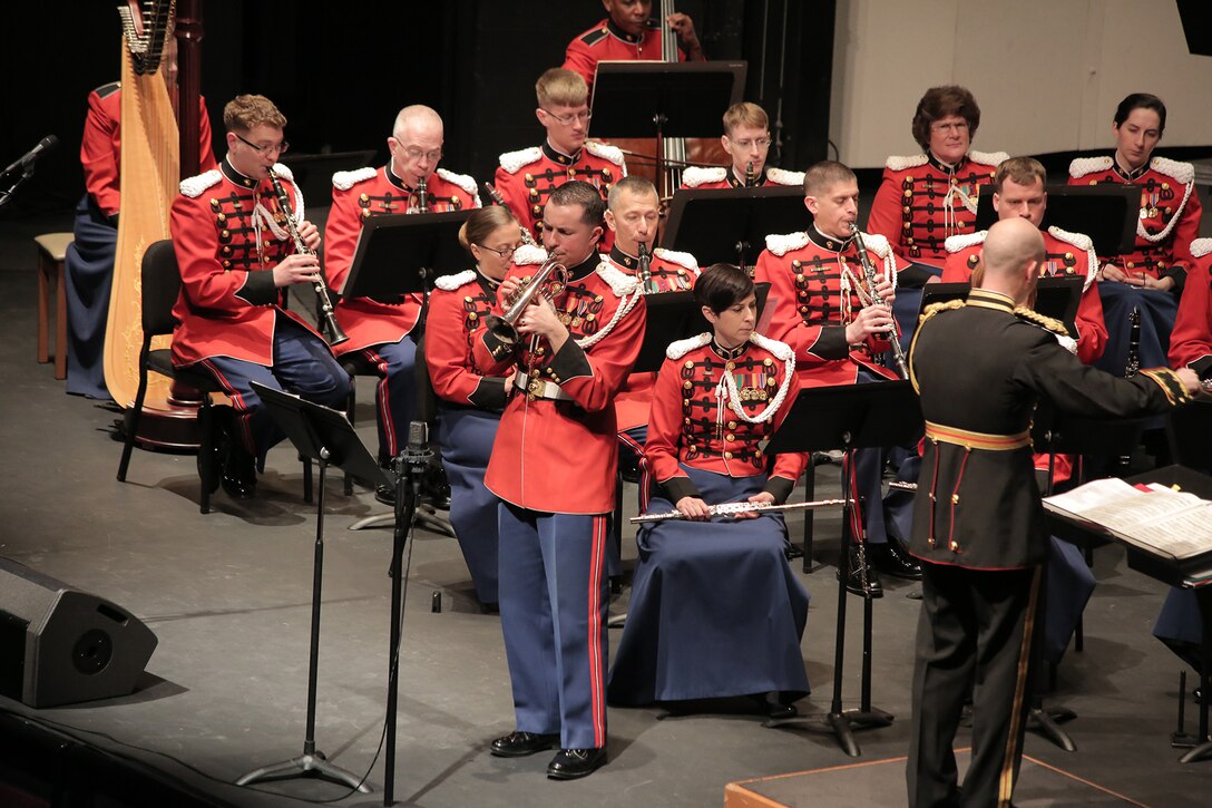 Musicologist Dr. Patrick Warfield joined the Marine Band in this unique program that began with a sampling of Sousa’s famed concerts at New York City’s famous Hippodrome Theatre and his first efforts as a “war composer.” The concert concluded with “The March King’s” shift from peacetime entertainer to wartime public figure. (U.S. Marine Corps photo by Master Sgt. Kristin duBois/released)
