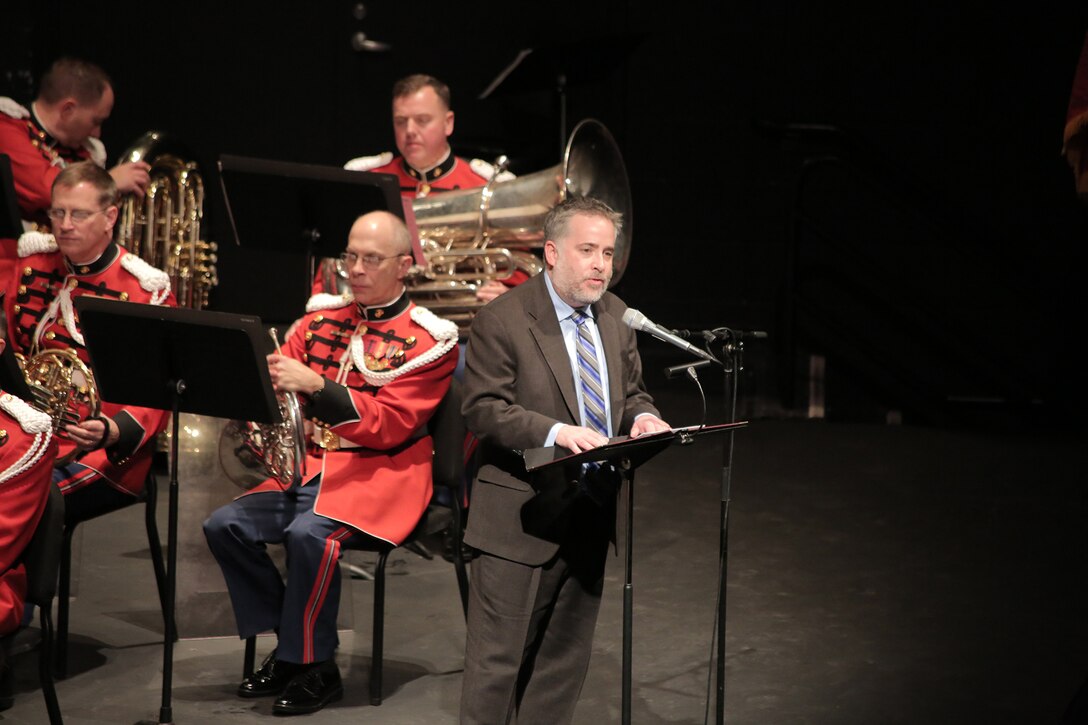 Musicologist Dr. Patrick Warfield joined the Marine Band in this unique program that began with a sampling of Sousa’s famed concerts at New York City’s famous Hippodrome Theatre and his first efforts as a “war composer.” The concert concluded with “The March King’s” shift from peacetime entertainer to wartime public figure. (U.S. Marine Corps photo by Master Sgt. Kristin duBois/released)
