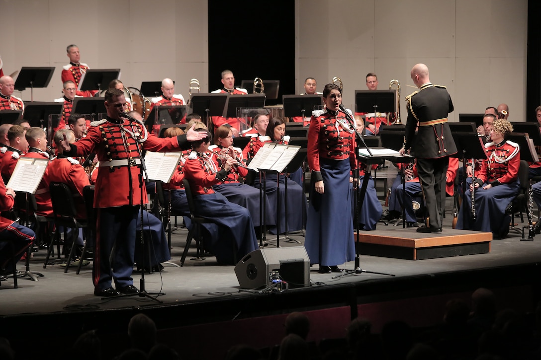 Musicologist Dr. Patrick Warfield joined the Marine Band in this unique program that began with a sampling of Sousa’s famed concerts at New York City’s famous Hippodrome Theatre and his first efforts as a “war composer.” The concert concluded with “The March King’s” shift from peacetime entertainer to wartime public figure. (U.S. Marine Corps photo by Master Sgt. Kristin duBois/released)
