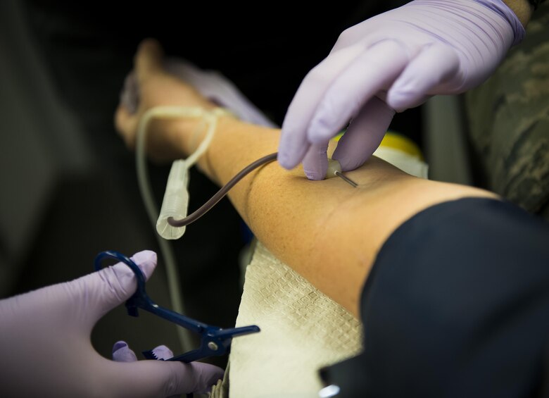 Blood begins to flow from another 919th Special Operations Wing donor Jan. 8 at Duke Field, Fla.  The Human Resource Development Council-sponsored blood drive was the group’s first event of the new year.  (U.S. Air Force photo/Tech. Sgt. Sam King)