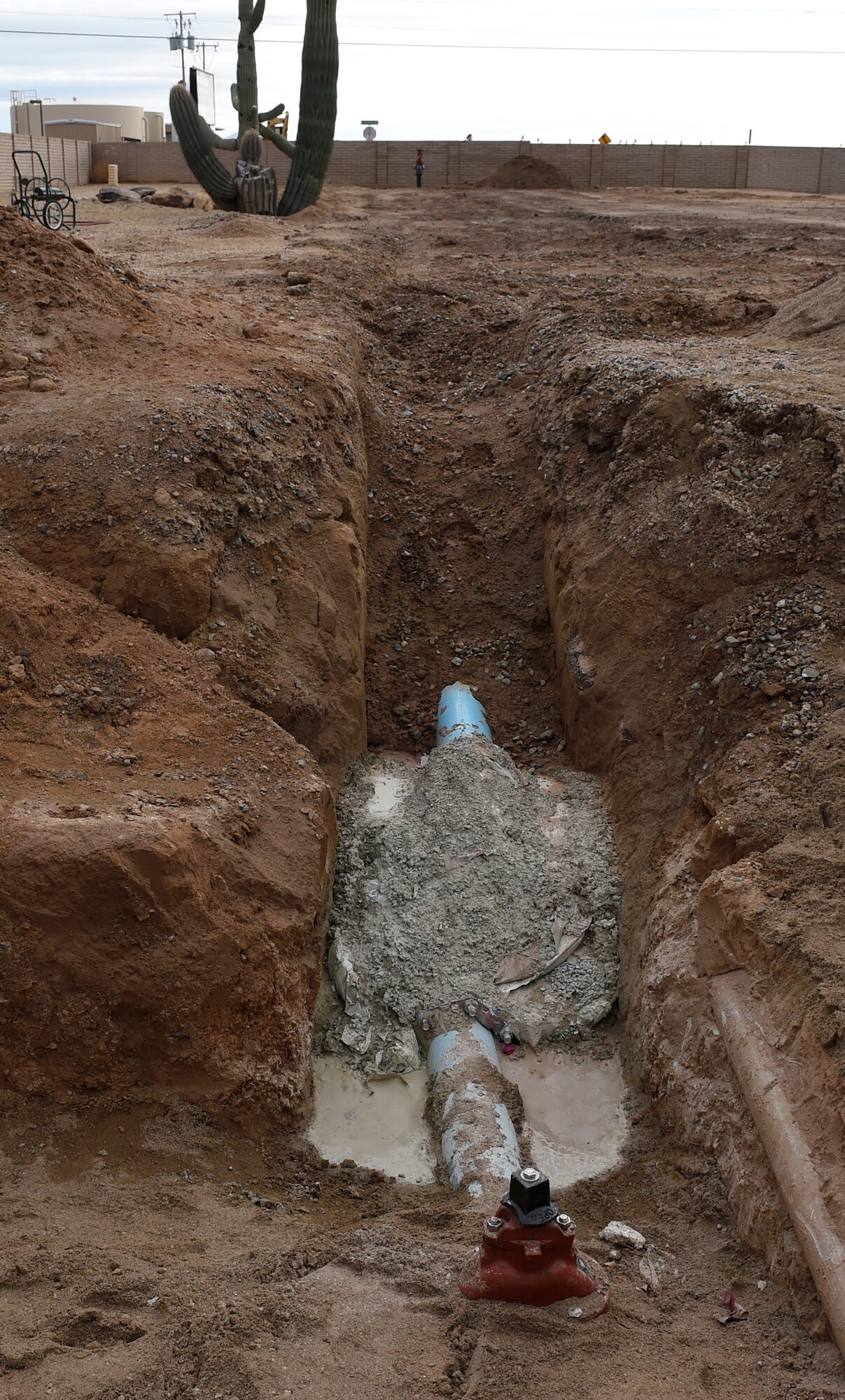 Construction of a new pipeline connecting to an off base water supply is scheduled to be completed before the end of the year, at Luke Air Force Base, Ariz. This will help supplement the on base water supply in emergency situations and for preventative maintenance requiring a water well to be shut down. (U.S. Air Force photo by Senior Airman James Hensley) 
