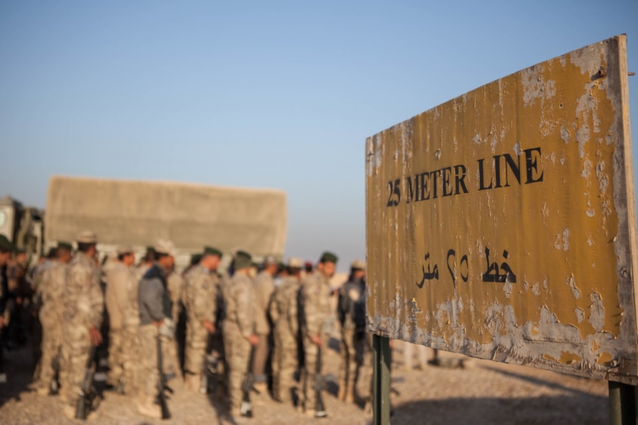 Iraqi security forces prepare to zero their M16 rifles at the Besmaya Range Complex, Iraq, Nov. 6, 2016. Camp Besmaya is one of four Combined Joint Task Force – Operation Inherent Resolve facilities dedicated to training Iraqi security forces. Army photo by Sgt. Josephine Carlson
